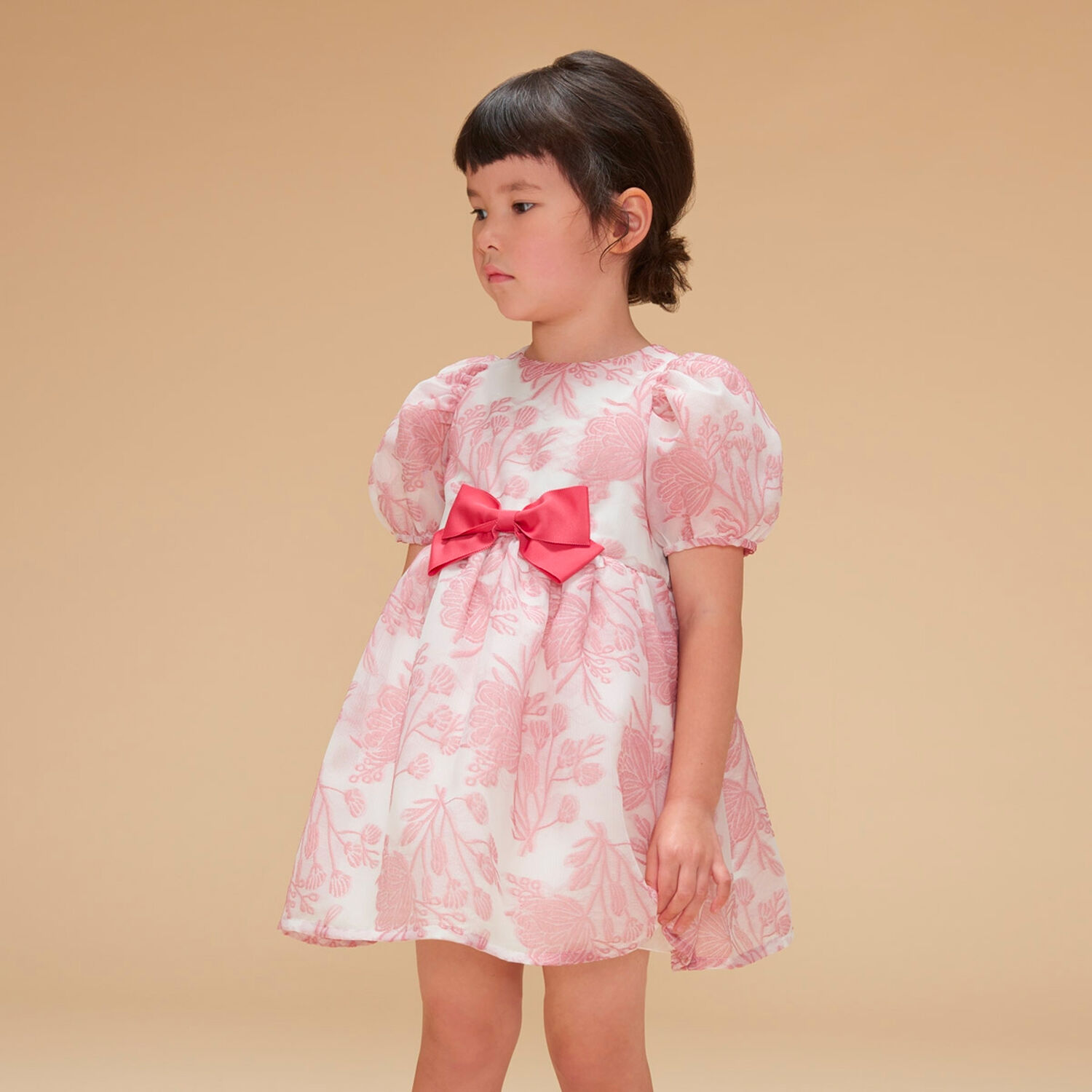 Girls White & Pink Floral Organza Dress, 1, hi-res image number null