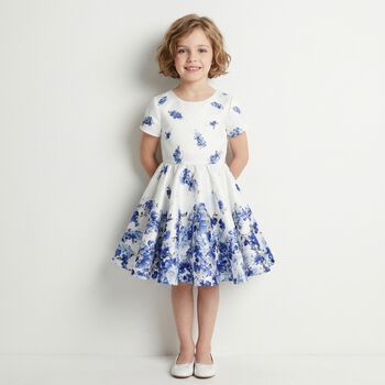 Girls White Floral Satin Dress