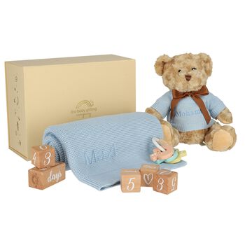 Boys Blue Milestone Snuggles Personalised Baby Gift Set