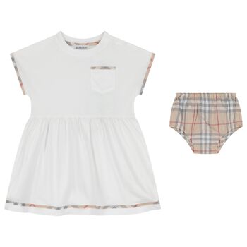 Baby Girls White Check Dress Set