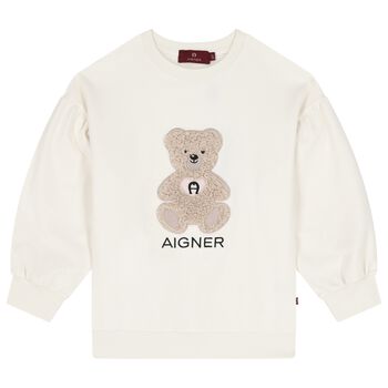 Girls Ivory Teddy Bear Logo Sweatshirt
