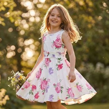 Girls White Floral Dress