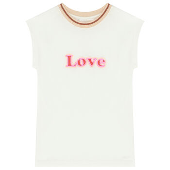 Girls White Love Top