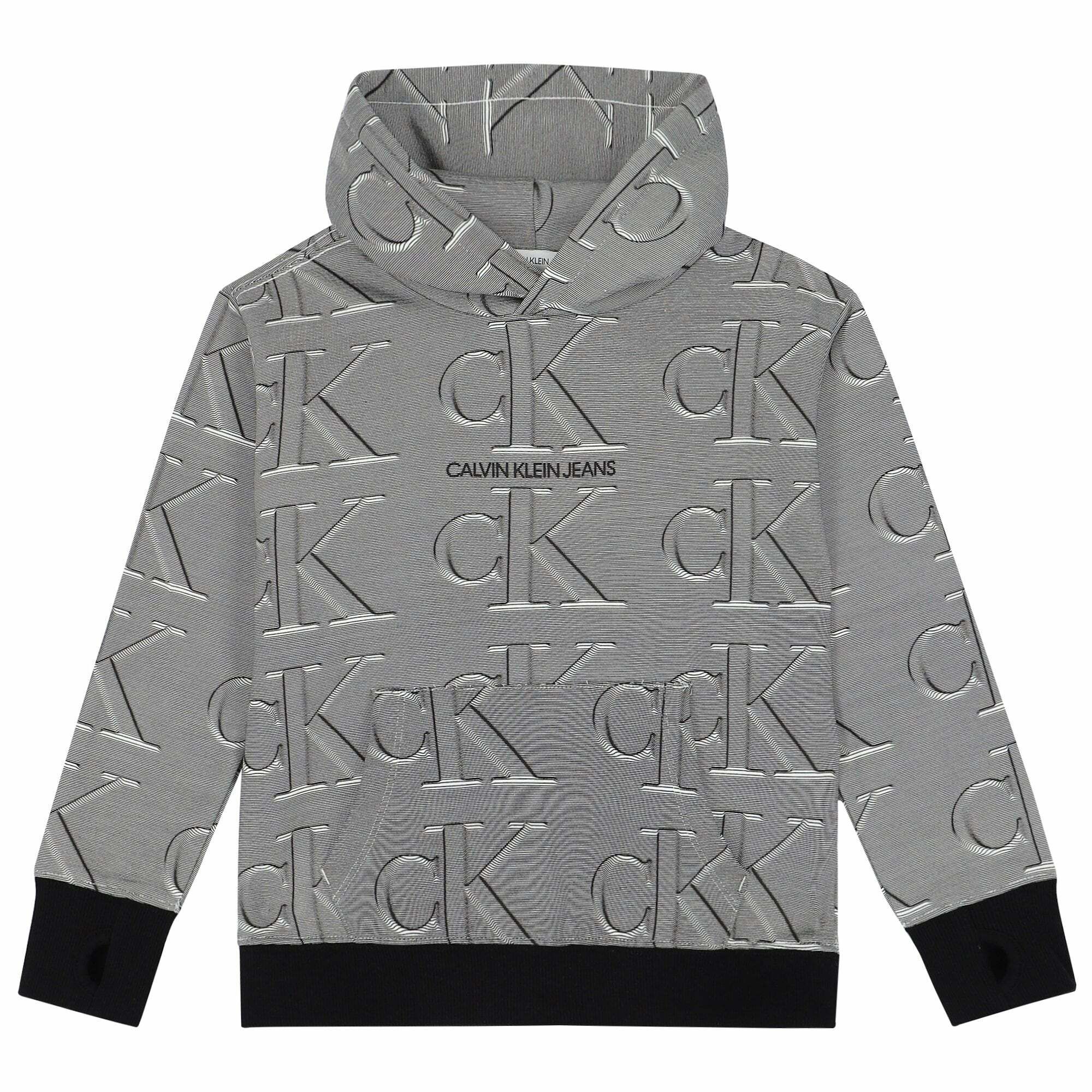 Calvin Klein Boys Black White Logo Hooded Top Junior Couture USA
