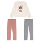 Girls Ivory, Pink & Grey Leggings Set, 3, hi-res