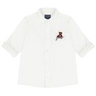 Boys White Teddy Bear Logo Shirt, 1, hi-res