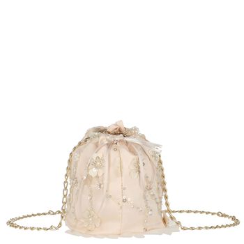 Girls Pink Feathered Floral Handbag