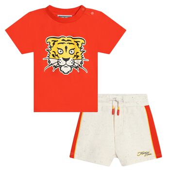 Younger Boys Red & Ivory Tiger Logo Shorts Set