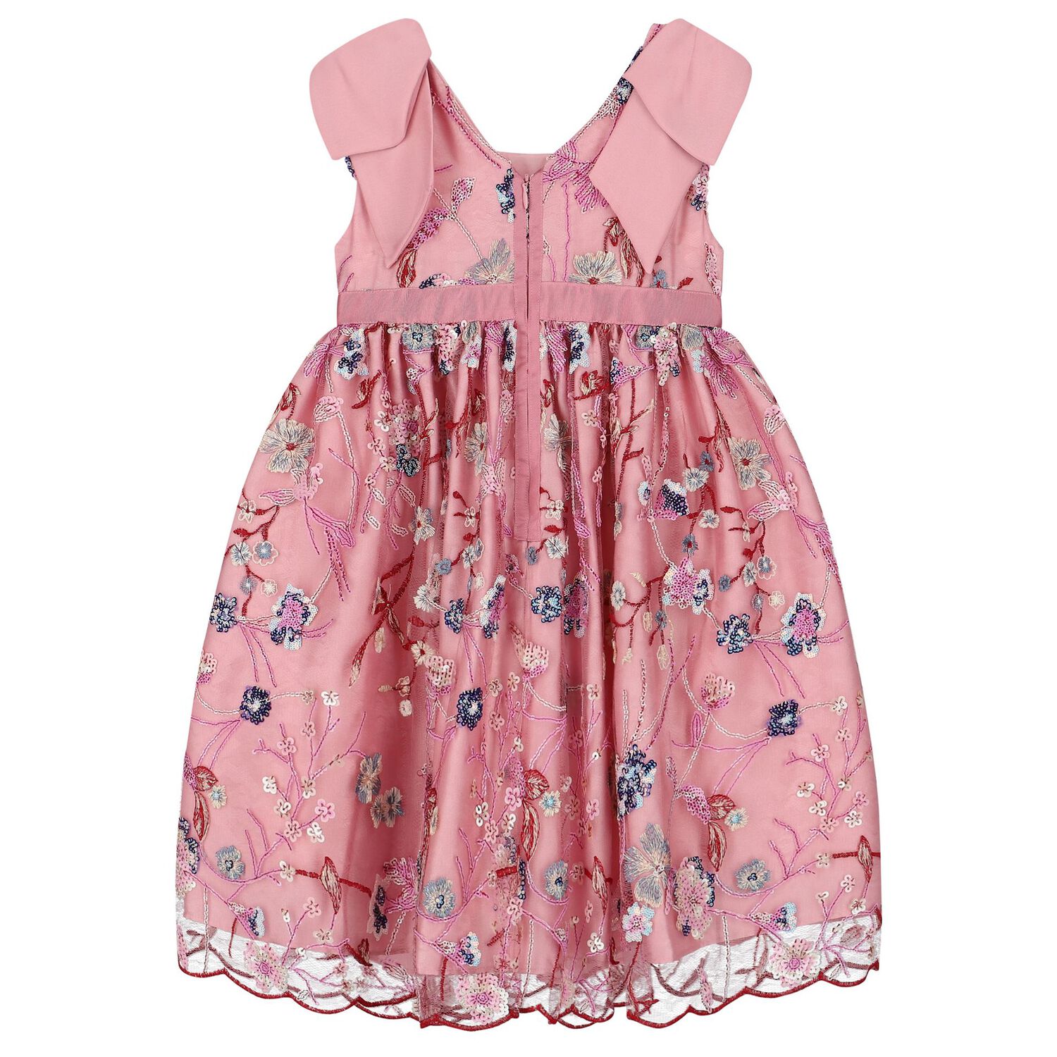 Girls Pink Floral Embroidered Dress, 1, hi-res