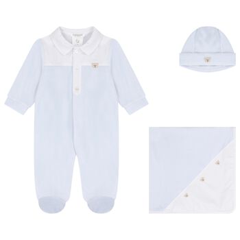 Baby Boys White & Blue Babygrow Gift Set