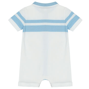 Baby Boys White & Blue Polo Romper