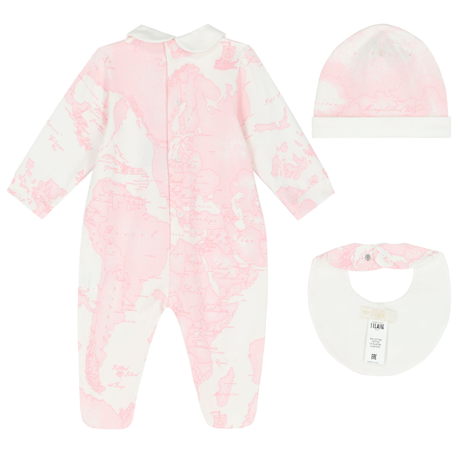 Baby Girls Pink & Ivory Geo Map Babygrow Set, 2, hi-res