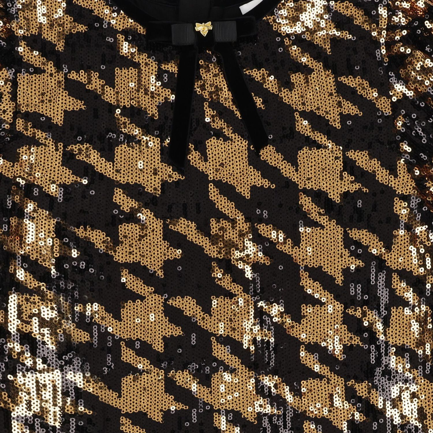 فستان تول مزخرف بنقشة مربعات باللون  سوداء وذهبية للبنات, 1, hi-res