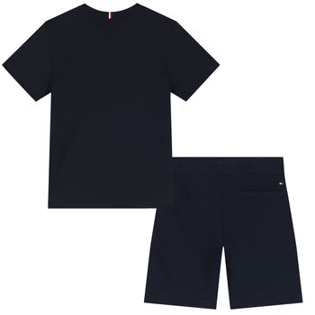 Boys Navy Blue Logo Shorts Set