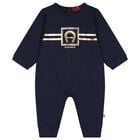 Baby Boys Navy Blue & Gold Logo Romper, 2, hi-res