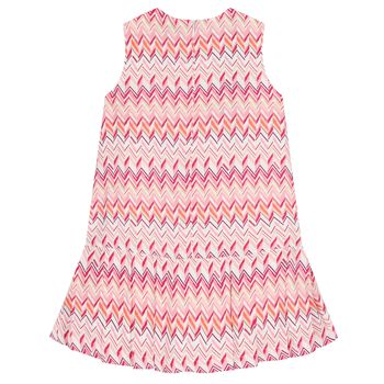 Girls Pink & White Logo Zig Zag Dress