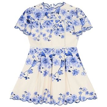 Girls Ivory & Blue Floral Dress