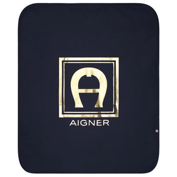 Baby Boys Navy Blue & Gold Logo Blanket
