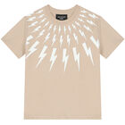 Boys Beige & White Thunderbolt T-Shirt, 2, hi-res