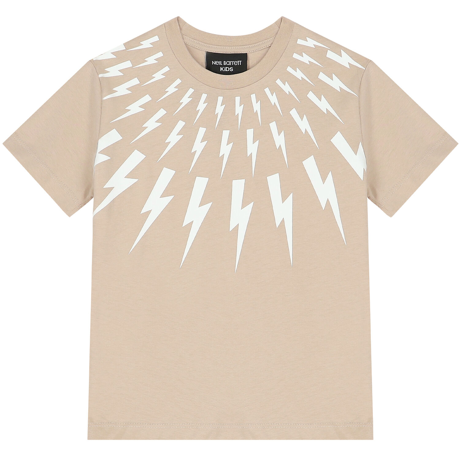 Boys Beige & White Thunderbolt T-Shirt, 2, hi-res