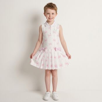 Girls White & Pink Bow Dress