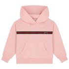Girls Pink Web Striped Hooded Top, 1, hi-res