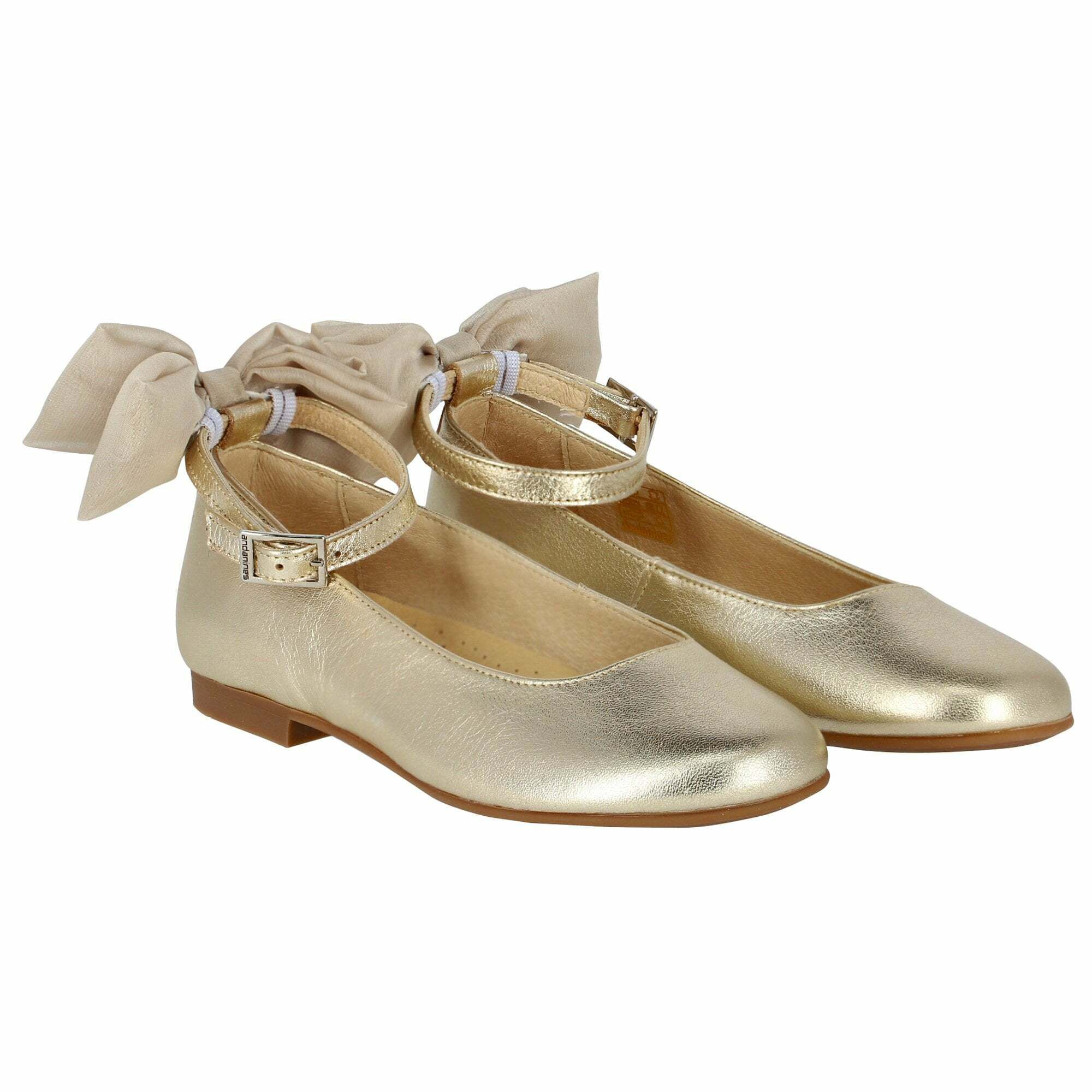 Andanines Girls Gold Ballerina Bow Shoes Junior Couture