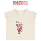 Younger Girls Ivory & Pink Cherry T-Shirt Set, 1, hi-res