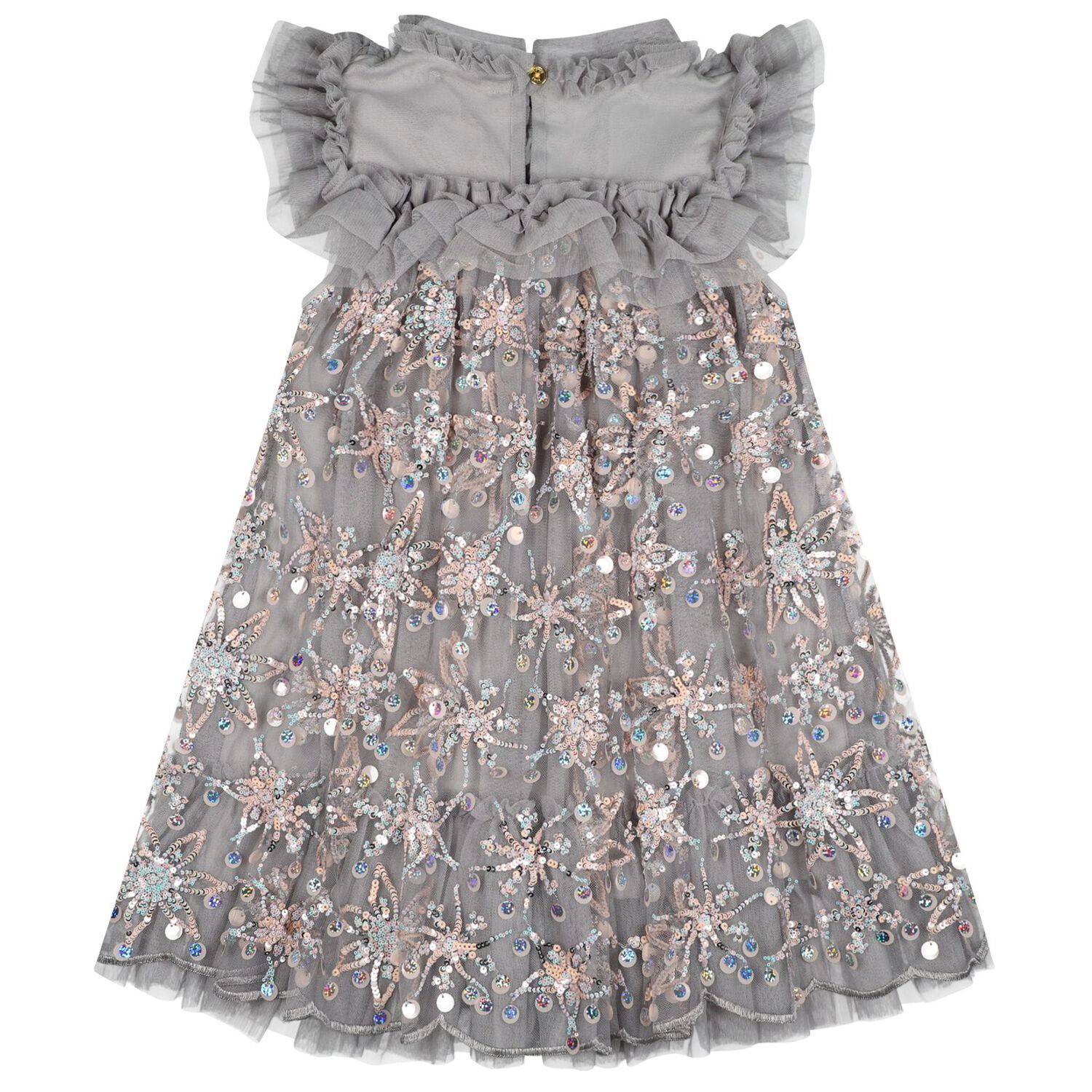 Girls Grey Flower Sequin Tulle Dominique Dress, 1, hi-res