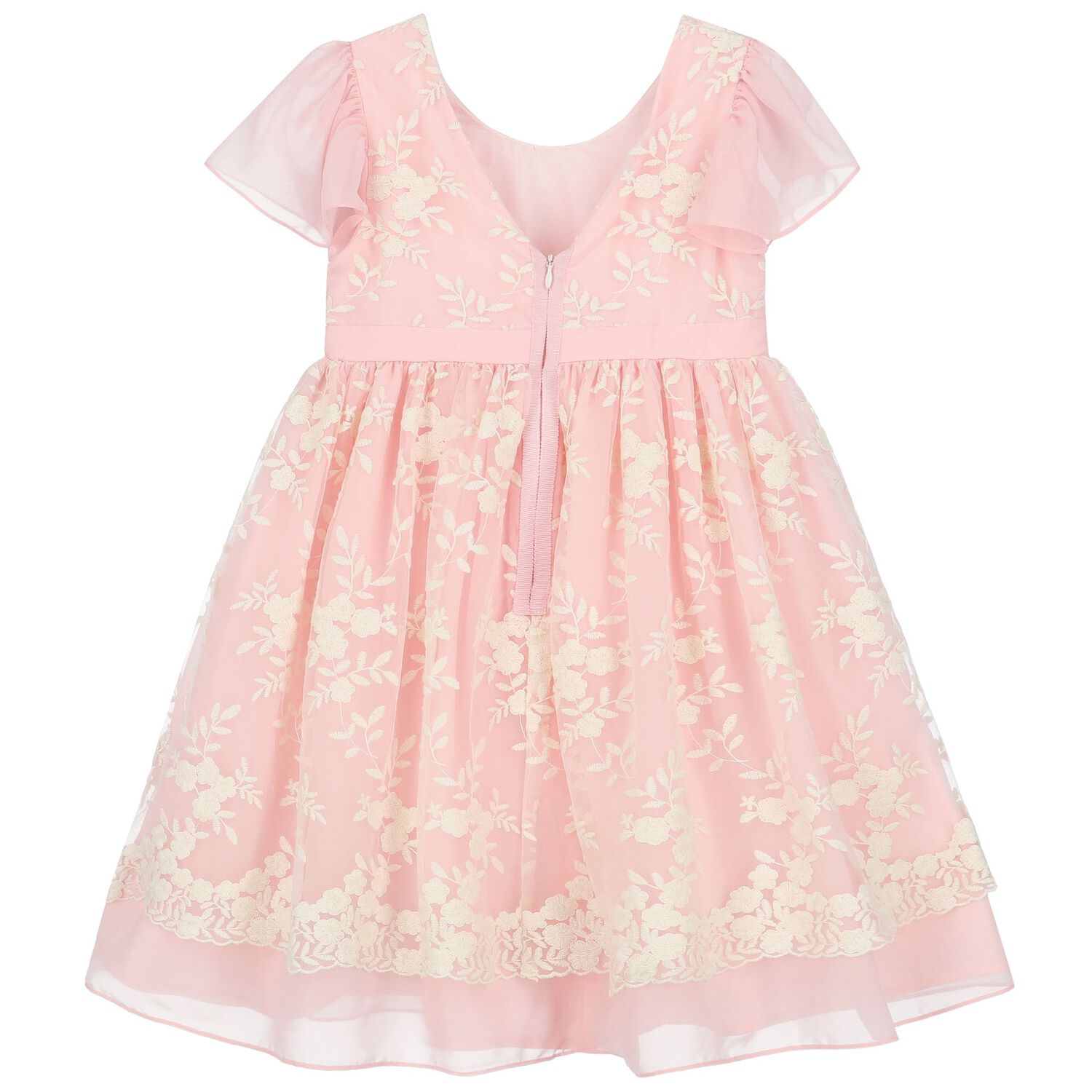 Girls Pink Embroidered Chiffon Dress, 2, hi-res