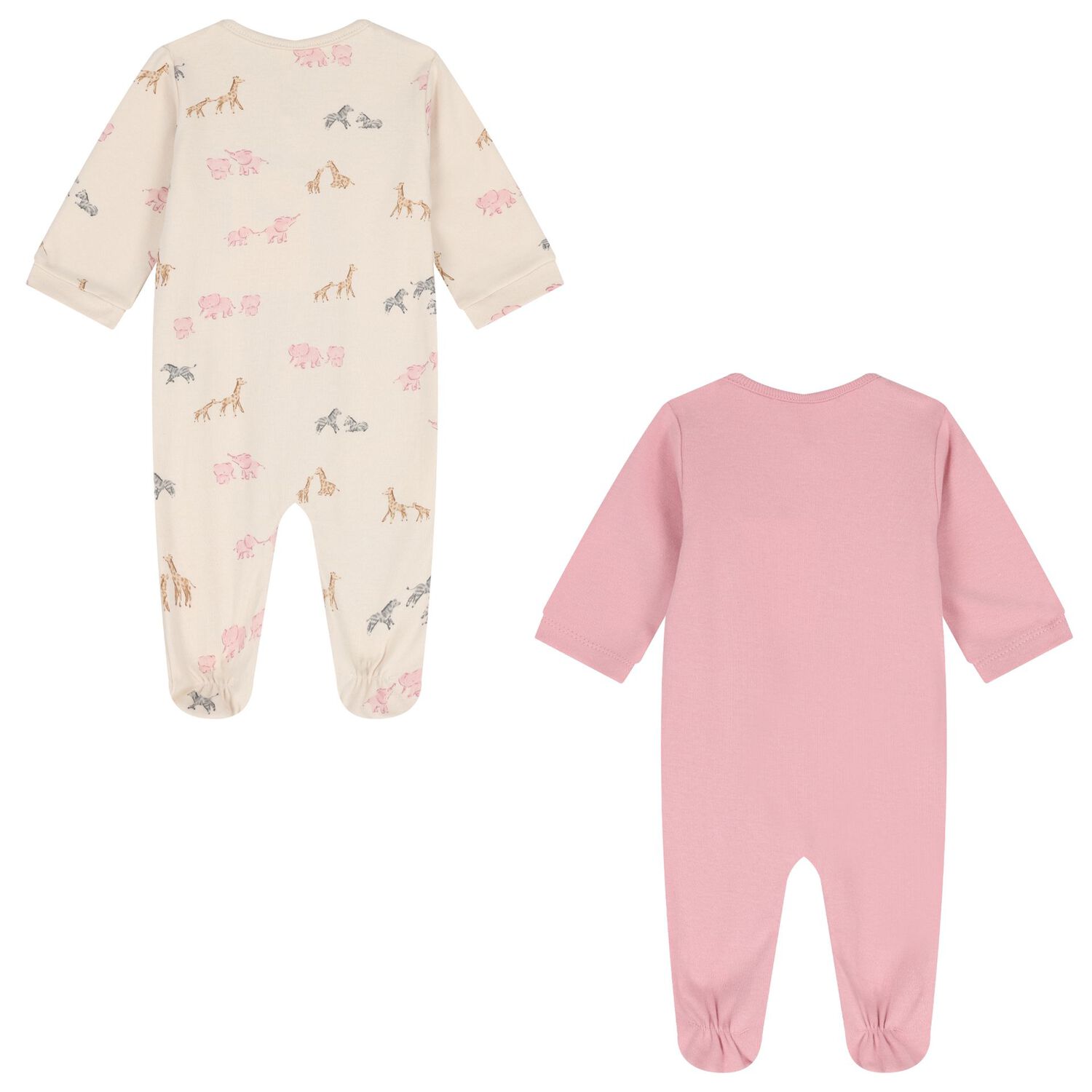 Baby Girls Beige & Pink Animals Babygrows ( 2-Pack ), 3, hi-res