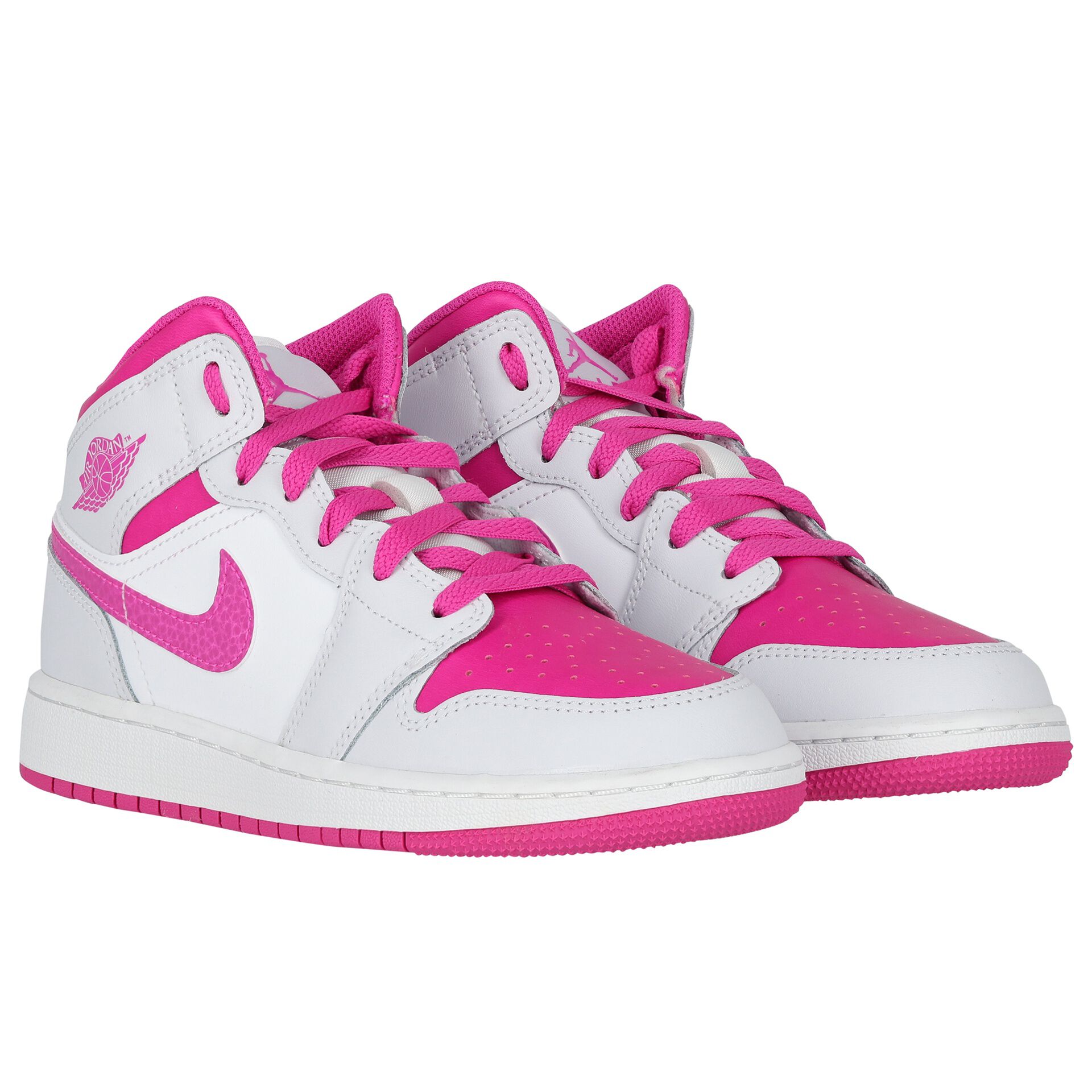 Nike Kids Girls White, Grey & Pink Air Jordan 1 Mid Trainers