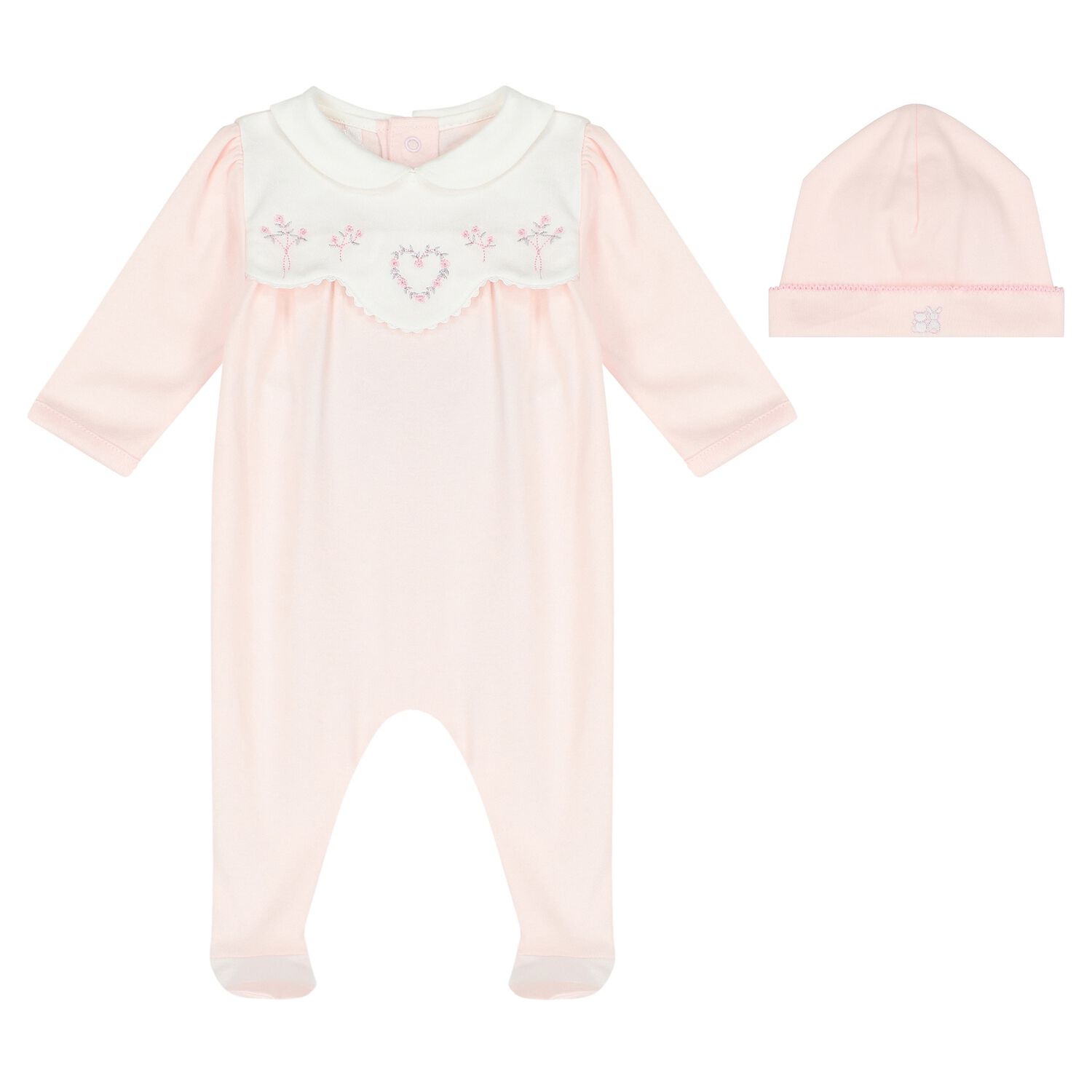 Baby Girls Pink Cotton Babygrow & Hat Set, 1, hi-res image number null