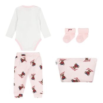 Baby Girls Pink & White Teddy Bear Logo Bodysuit Set
