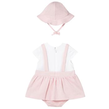 Baby Girls Pink & White Dog Dungaree Dress Set