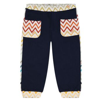 Younger Boys White & Navy Blue Zig Zag Joggers