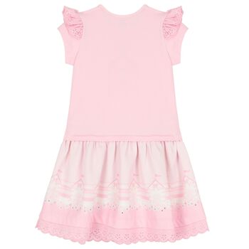 Girls Pink Broderie Anglaise Dress