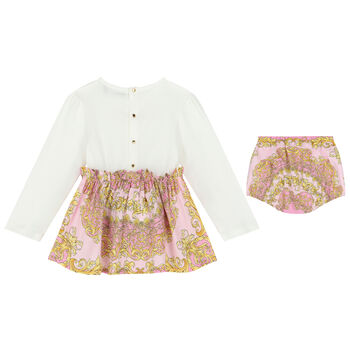Baby Girls Ivory, Pink & Yellow Barocco Logo Dress Set