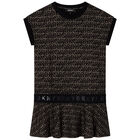 Girls Black & Gold Logo Dress, 1, hi-res