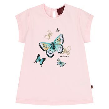 Younger Girls Pink Butterflies Logo T-Shirt