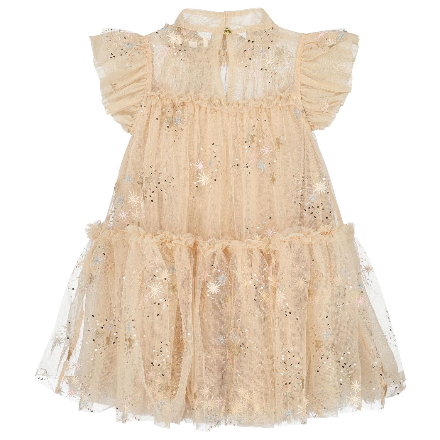 Girls Beige & Gold Tulle Dress, 1, hi-res image number null