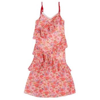 Girls Pink Floral Ruffle Maxi Dress