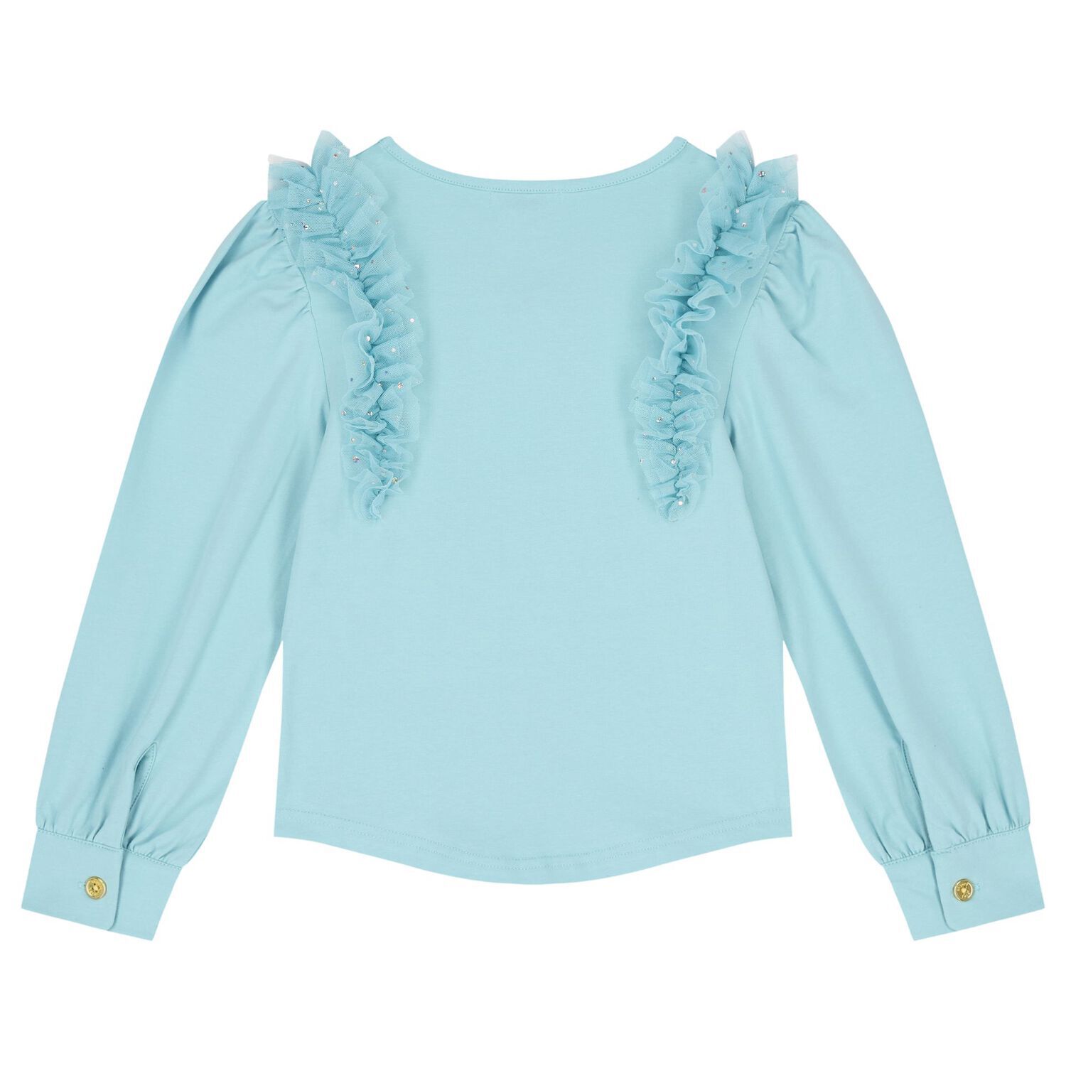 Girls Blue Ruffled Tulle Long Sleeve Top, 1, hi-res image number null