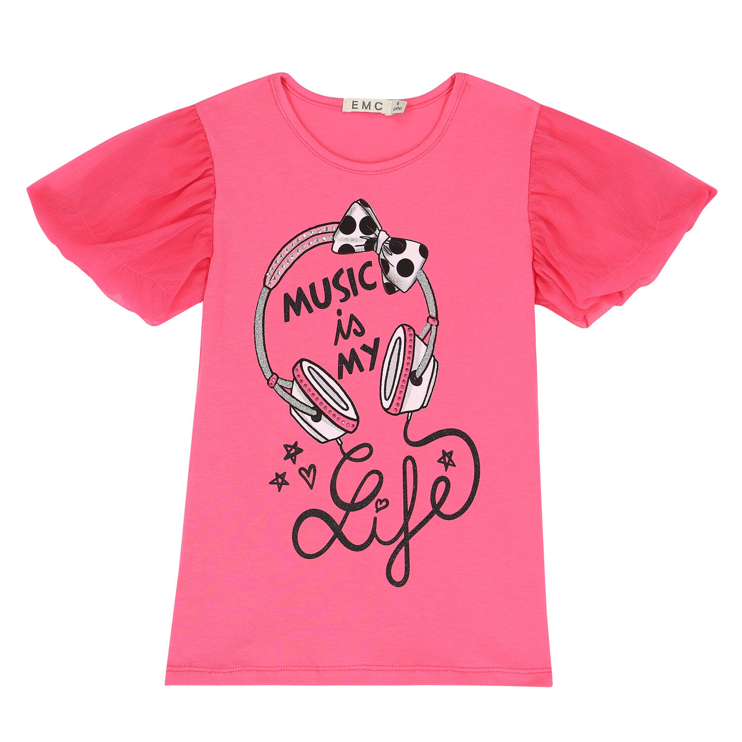 Girls Pink & White Headphone Shorts Set, 1, hi-res image number null