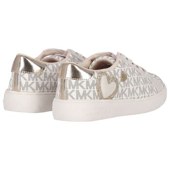 Girls Ivory & Gold Logo Trainers