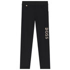 Girls Black Logo Leggings, 1, hi-res