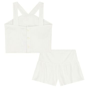Girls White Flower Shorts Set
