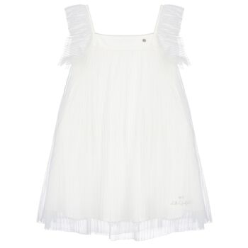 Girls White Pleated Tulle Dress