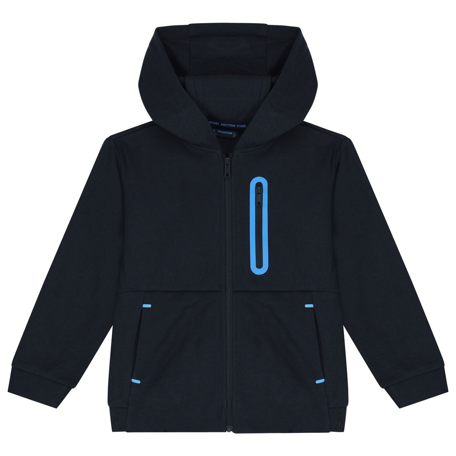 Boys Navy Blue Hoodie Zip Up Top, 1, hi-res