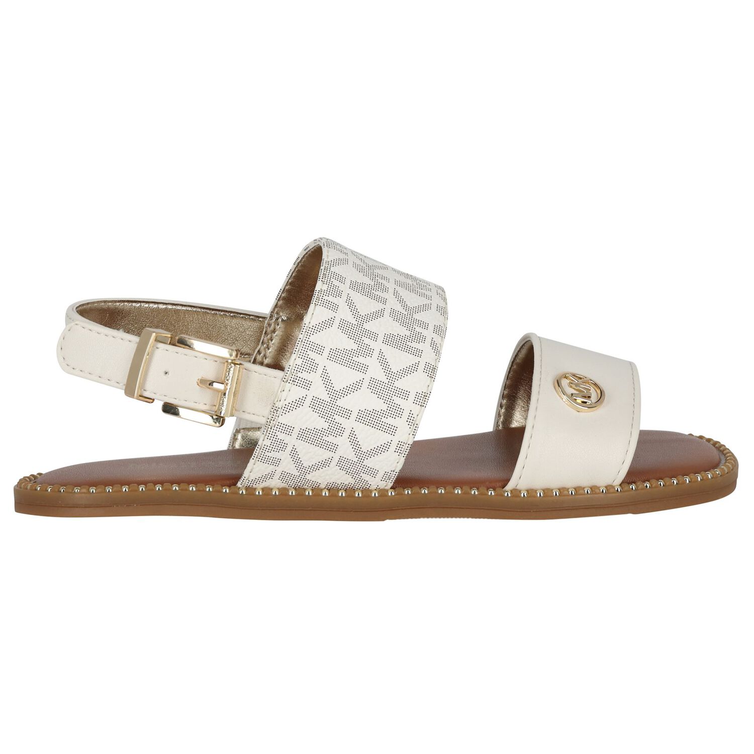 Girls Ivory & Beige Logo Sandals, 1, hi-res